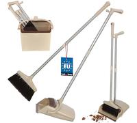 KOTARBAU® Set di scopa e paletta con manico lungo Alejandro, Scopa con manico e scopa senza piegarsi, Plastica e acciaio inossidabile, Ideale per pavimenti in linoleum, Colori: Crema, Nero, Argento