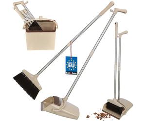 KOTARBAU® Set di scopa e paletta con manico lungo Alejandro, Scopa con manico e scopa senza piegarsi, Plastica e acciaio inossidabile, Ideale per pavimenti in linoleum, Colori: Crema, Nero, Argento