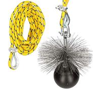 KOTARBAU Set Di Scopa per Camino, in Acciaio a Molla, Peso Della Fune, Asta Flessibile Di Fuliggine e Di Spinta, Spazzola per La Pulizia Del Camino (250 mm, Lunghezza Della Corda - 8 m)