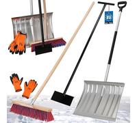 KOTARBAU® Set pala da neve con lama in alluminio 38 x 50 cm, scopa da strada con manico 150 cm, raschietto per ghiaccio 119 cm + guanti, pala da neve, manico per rimozione della neve