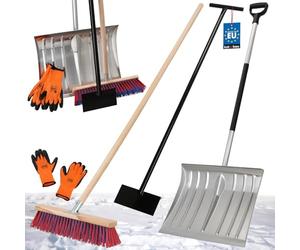 KOTARBAU® Set pala da neve con lama in alluminio 38 x 50 cm, scopa da strada con manico 150 cm, raschietto per ghiaccio 119 cm + guanti, pala da neve, manico per rimozione della neve