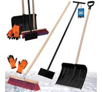 KOTARBAU® Set pala da neve con manico in legno, 131 cm, scopa da strada con manico 43 cm, raschietto per ghiaccio 119 x 20 cm + guanti pala da neve, pala da neve, manico in legno per la rimozione