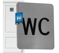 KOTARBAU® Targhetta per WC, 7 x 7 cm, in acciaio inox, quadrata, colore argento, per ospiti, WC, per la porta del WC, autoadesiva, per la porta del WC