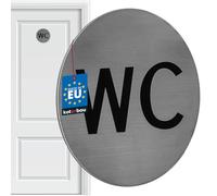 KOTARBAU® Targhetta per WC, diametro 7 cm, in acciaio inox, colore argento, per ospiti, WC, per la porta del WC, autoadesiva, rotonda, per la porta del WC