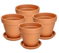 KOTARBAU® Vasi Terracotta, Vaso in Terracotta da Esterno ⌀ 11 cm | 4 PezziVaso per Piante da Interno in Terracotta, con Sottovaso, con Foro di Drenaggio, Alto 10 cm, Vasi in Terracotta