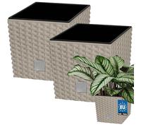 KOTARBAU® Vaso da Esterno Con inserto, Fioriera da Esterno 22 x 22 cm | 2 Pezzi, Vasi per Piante da Esterno in Plastica 9,8 L, Vasi da Giardino, Effetto Rattan, Moka