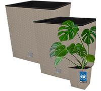 KOTARBAU® Vaso da Esterno Con inserto, Fioriera da Esterno 40 x 40 cm | 2 Pezzi, Vasi per Piante da Esterno in Plastica 64 L, Vasi da Giardino, Effetto Rattan, Moka