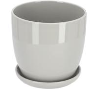 Kotarbau® - Vaso da fiori in ceramica per piante con vassoio antigoccia, diametro da 13 cm, colore grigio