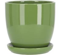 Kotarbau® - Vaso da fiori in ceramica per piante con vassoio antigoccia, diametro da 17 cm, colore verde