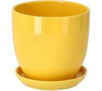 Kotarbau® - Vaso da fiori in ceramica per piante con vassoio antigoccia, diametro da 20 cm, colore giallo