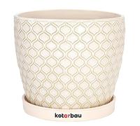 KOTARBAU® - Vaso da fiori in ceramica per piante, diametro 20 cm, vintage, con vaschetta antigoccia, motivo squame di pesce, colore crema