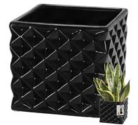 KOTARBAU® Vaso da fiori in ceramica smaltata, quadrato, nero, 14 x 14 cm, altezza 13 cm, per piante da interno, orchidee e piante grasse, vaso per piante, fiori, vaso quadrato