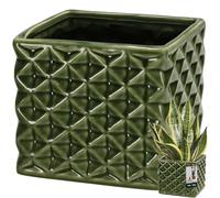 KOTARBAU® Vaso da fiori in ceramica smaltata, quadrato, verde, 14 x 14 cm, altezza 13 cm, per piante da interno, orchidee e piante grasse, vaso per piante, fiori, vaso quadrato
