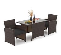 KOTEK Set da pranzo da 3 pezzi, in vimini con piano in vetro temperato e cuscini, set per 2 conversazioni in rattan sintetico, set per 2, tavolo da pranzo e sedie per cortile, veranda, balcone