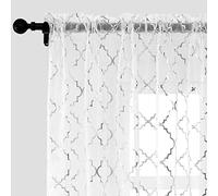 Kotile - 2 tende traslucide bianche e argentate, 160 cm, con disegno di piastrelle ad arco lucido, orlo per asta, privacy e filtraggio della luce, 132 x 160 cm (larghezza x lunghezza)