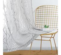 Kotile Tende velate argentate, lunghezza 160 cm, 2 pannelli, con stampa di rami d'albero, con occhielli, colore grigio argento, 160 cm, filtro della luce, tende in voile per camera da letto, 132 x 160