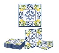 Kotkiddy 20 Pezzi Tovaglioli di Carta Limoni Blu Ciano Giallo Tovaglioli da Pranzo Aquarello Limoni Monouso