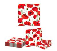 Kotkiddy 20 Pezzi Tovaglioli di Carta Papavero Rosso, Tovaglioli Festa Monouso, Decorazione Tovaglioli di Carta per Primavera Estate Autunno