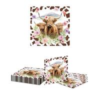 Kotkiddy 20 Pezzi Tovaglioli Mucca Highland Stampa Marrone Decorazioni Festa Compleanno Tovaglioli di Carta USA e Getta per Compleanno Shower