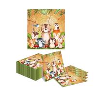 Kotkiddy 20 tovaglioli di compleanno per bambini, con animali della foresta, decorazione da tavolo, per feste di animali della foresta, tovaglioli usa e getta, tovaglioli della giungla Happy Birthday