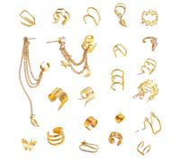 Kotkiddy 22 Pezzi Oro Orecchini a Clip per Donne Non forate, Leggeri e Regolabili ipoallergenici Finti Clip On Cartilage Butterfly Chain Twist Helix Earring Set