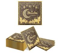 Kotkiddy 40 Pack Servietten Nero Oro Design Eid Ramadan Mubarak Tema Due Strati Eid Mubarak Accessori Festivi Luna Intagliata con Motivi Lunari Decorazioni Servietten Mon
