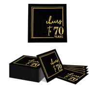 Kotkiddy 70° Compleanno Decorazioni Fazzoletti 40 Pezzi, 25x25cm Nero Oro, Fazzoletti di Carta Buon Compleanno per Uomo Donna, Decorazioni per 70° Compleanno