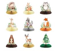 Kotkiddy 9 Pezzi Woodland Animals Decorazioni a Nido d'Ape 3D per Tavolo Decorazioni per Baby Shower a Tema Bosco Verde per Bambina Bambino Primo Compleanno