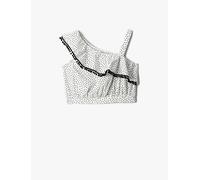 Koton Crop Top One Shoulder Ruffled Sleeveless Polka-DOT Cotton, Camicia da Donna Bambina, Weiß Gemustert (0d0),