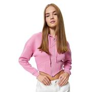 Koton Hooded Zipper Long Sleeve Crop Sweatshirt, Dritto Donna, Rosa Rose,