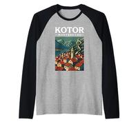 Kotor Montenegro Fortezza Viaggio Vintage Fiordo Adriatico Town Maglia con Maniche Raglan