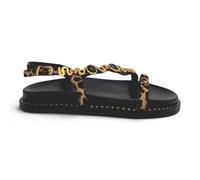 KOTRIS - Sandali Donna in pelle flatform e cinturino gioiello. Made in Greece. (Nero animalier leopardato con dettagli oro e nero lucido, Sistema Taglie Calzature EU, Adulto, Donna, Numero, Media, 36)