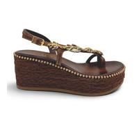 KOTRIS - Sandalo Donna zeppa platform e infradito gioiello. Made in Greece. (Marrone anticato con dettagli oro e canna di fucile, Sistema Taglie Calzature EU, Adulto, Donna, Numero, Media, 39)
