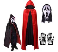 kotwoel Mantello da vampiro di Halloween, mantello unisex reversibile con cappuccio per strega da vampiro mantello per Halloween (con maschera e guanti) per adulti e bambini (abbigliamento per bambini