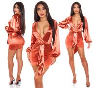 Koucla Abito Donna V-Collo Minidress Festa Satin Look Milax-Fashion