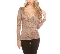 Koucla Camicetta sexy a maniche lunghe, effetto avvolgente, Capuccino, XL/XXL