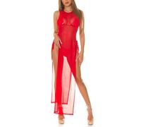 Koucla Copri-abito Gogo, maxi abito trasparente, senza maniche, con aperture sulle gambe, Colore: rosso, XL