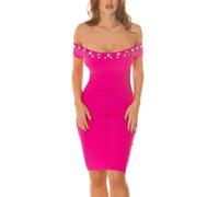 Koucla Off Shoulder Carmen - Abito da cocktail in maglia a costine, con borchie glitterate, Colore: rosa., Taglia unica