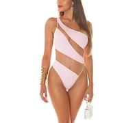 Koucla Sexy Monokini One-Shoulder con inserto in rete a righe, Colore: rosa., M