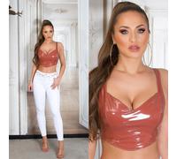 Koucla Top Similpelle Wetlook Ritaglia Lacca Effetto Canottiera Pancia Scoperta