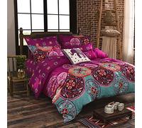 Koudi Biancheria da letto Boho, 135 x 200 cm, 4 pezzi, indiano, vintage, bohémien, in microfibra, multicolore, motivo mandala, biancheria da letto double-face e 2 federe 80 x 80 cm, con chiusura lampo