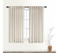 KOUFALL Farmhouse Kitchen Curtains Sets for Windows Over Sink,Boho Linen Rustic Sheer RV Curtains for Camper Windows,45 Inch Long,Tan Beige