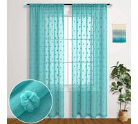 KOUFALL Tende color verde acqua, lunghezza 84 pollici, per camera da letto, set da 2 pannelli, tende estive trasparenti Boho Bohemian con pompon