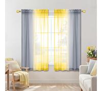 KOUFALL Tende da cucina grigie e giallo limone, decorazione estiva ombré, tende corte per bagno, piccole finestre, girasole, giallo grigio chiaro, lunghezza 114 cm
