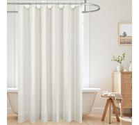 KOUFALL Tende da doccia extra lunghe, lunghezza 213 cm, per bagno, impermeabili, in tessuto rustico, elegante, in lino, set con ganci