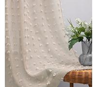 KOUFALL Tende lunghe per camera da letto, morbide, con pompon bohémien, leggere, comode, per soggiorno, casa, ufficio, grigio, beige, 132 x 248 cm, set di 2 pannelli