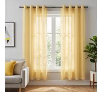 KOUFALL Tende trasparenti gialle per camera da letto, 2 pannelli, con occhielli in voile effetto lino, tende semi-velate, per soggiorno, sala da pranzo, bagno, cantina, cucina, 150 x 150 cm