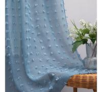 KOUFALL Tende trasparenti per camera da letto, in voile con pompon, stile country chic, vintage, per soggiorno, ragazze, sfondo per matrimoni, grigio pietra, grigio chiaro, 132 x 213 cm di lunghezza