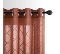 KOUFALL Tende velate da 160 cm, set di 2 pannelli con occhielli in lino a rombi testurizzati semi privacy per camera da letto soggiorno arancione bruciato ruggine terracotta