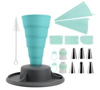 KOUHA Supporto per Sac à Poche Pieghevole Set di Beccucci per Sac à Poche in Silicone, Raschietto per Torte Anello in Silicone Convertitore Multiuso, Spazzola per la Pulizia per Torte e Cupcake